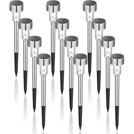 Allecto Premium - Illuminazione stradale a LED ad energia solare per giardini, 12 pezzi, colore bianco - Acciaio inossidabile (1/5)