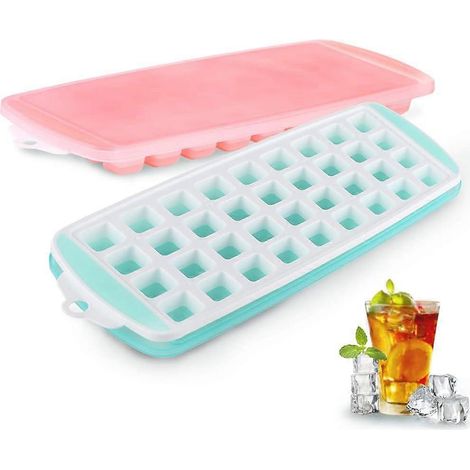 Petits bacs à glaçons avec couvercle, pour congélateur avec couvercle, lot de 2, démoulage facile (1/4)