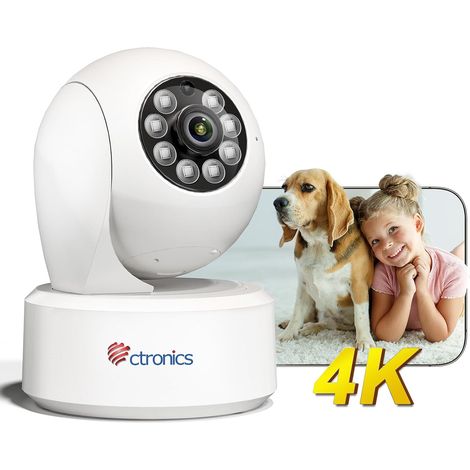 4K 8MP Intérieure Surveillance Caméra, 2,4/5GHz Wi-FI, Suivi Automatique, Détection Intelligente de Personne/Animaux, App/PC, Cloud et Stockage sur 256GB Carte TF (1/5)