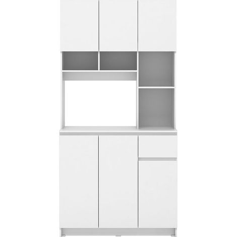 Buffet de cuisine avec 6 portes, 1 tiroir et 5 niches - Blanc - NIZALI (1/4)
