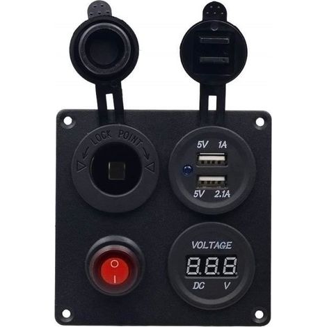 Chargeur Allume Cigare, Voiture Bateau MarineChargeur USB Double Aluminium Panneau de Commutateur Voltmètre (1/4)