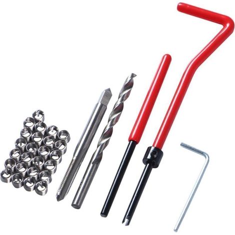 Jeu de 30 outils de réparation de filetage rouge en acier inoxydable, taraud à insert fileté M8, adapté aux automobiles (1/4)