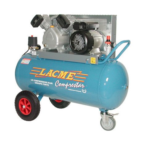 Lacme – Compresseur à courroie 3CV monophasé 17m3/h – Réservoir 100L – Débit 285L/min – Pression 11 bar – Moteur 2,2 kW