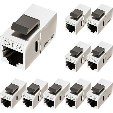 Keystone Cat6a-Kupplung – 10er-Pack – Geschirmtes Metall – RJ45-Buchse – Heimnetzwerk – Silber (1/5)