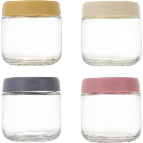 Lot de 4 bocaux de flocons d'avoine à préparer la veille (283 g) avec couvercles, contenants en verre hermétiques pour la préparation des repas, parfaits au yaourt, salades et smoothies, étanches. (1/5)