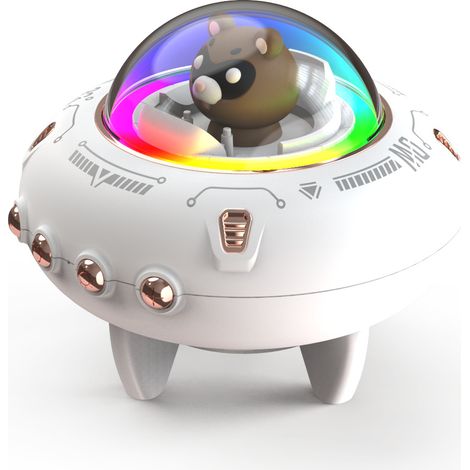 Bluetooth-Lautsprecher „Space Capsule Bear“, mehrfarbige RGB-Beleuchtung, ideal für Zimmerdekoration, Partys und Geburtstagsgeschenke, Weiß (1/4)