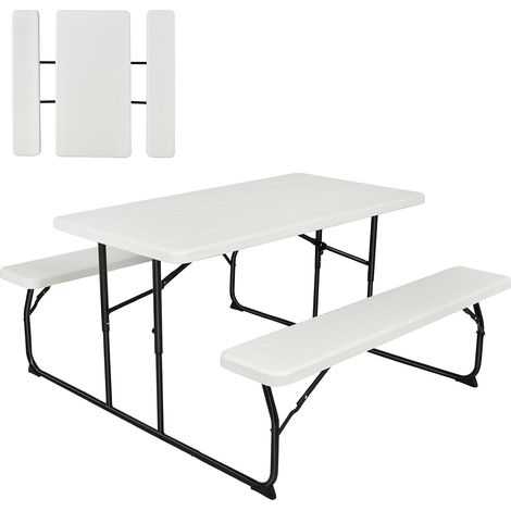 GOPLUS Ensemble de Table de Pique-Nique Pliante-Table de Camping Intérieure et Extérieure pour 4 Personnes-pour Patio/Jardin Blanc (1/5)