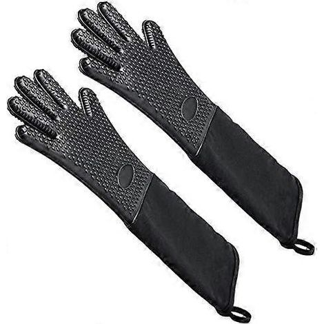 HONORNIC - Gants en silicone résistants à la chaleur, longs et résistants, parfaits pour griller, cuisiner et pâtisser - Noirs