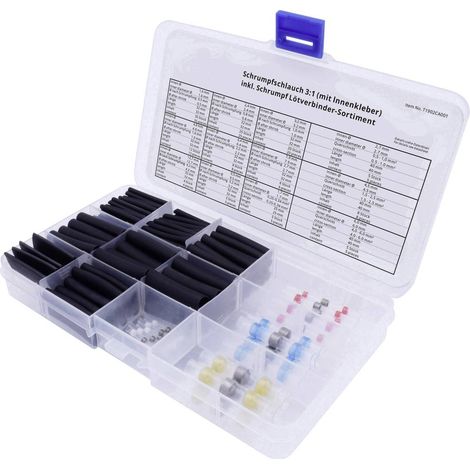 TRU COMPONENTS T1902CA001 Assortiment de gaines thermorétractables noir Taux de retreint:3:1 135 parties R628431 (1/2)