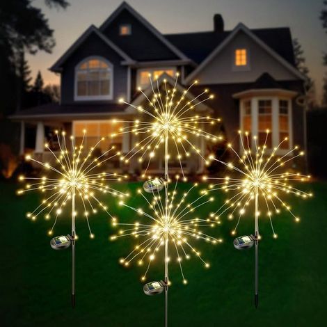 Luces solares para jardín, juego de 4, 60 luces cada una, para decoración de jardines exteriores (luz cálida) (1/5)
