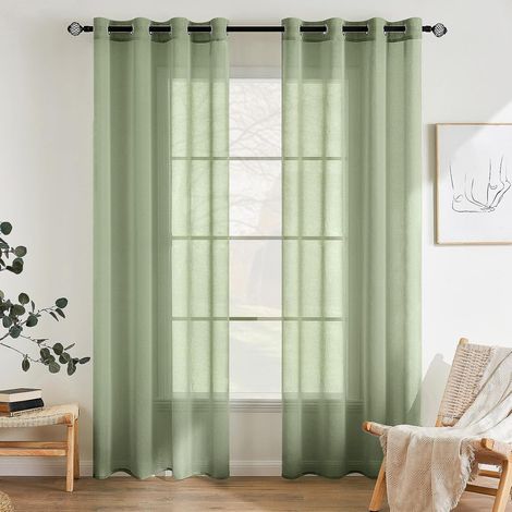 Lot de 2 voilages transparents à œillets en voile polyester transparent pour salon et chambre à coucher 140 x 225 cm (l x H) Vert sauge (1/5)