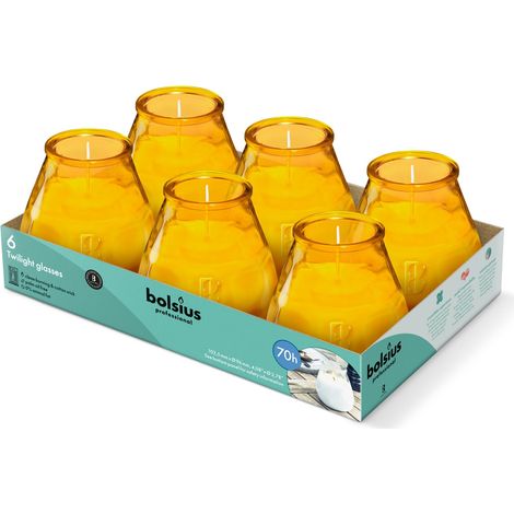 Bougies D'extérieur - 6 Pièces - En Verre - Ambre - Durée de Combustion 70 Heures - Sans Huile de Palme - Combustion Propre - Mèche en Coton, Orange (1/3)