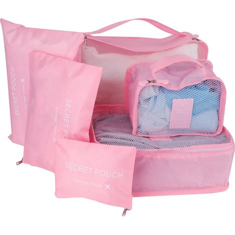 Set mit 6 Aufbewahrungsbeuteln für Kleidung, Reisekoffer-Organizer, rosa (1/5)