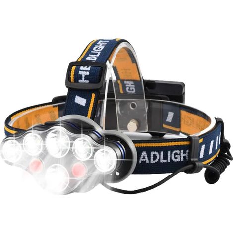 Lampe Frontale,Torche Frontale 8 LED d'éclairage,Lampe Frontale LED Ultra Puissante Rechargeable USB 90° Réglable Étanche et Léger Pour Pêche,Camping,Lecture,Randonnée(pile non incluse)