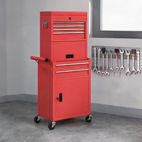 Servante d'atelier coloris rouge en acier 60,5 x 33,5 x 131 cm (1/5)