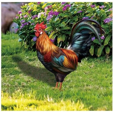 Figurine déco coq en acrylique résistant aux intempéries – ornement de jardin extérieur durable et élégant (1/4)