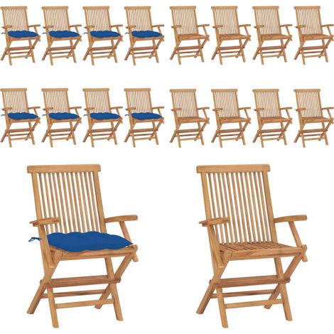 Gartenstühle mit Blauen Kissen 8 Stk. Massivholz Teak - Gartensessel - Gartenmöbel - Holzgartenmöbel - Teak Gartenstuhl - Klappbarer Stuhl - Home & Living (1/5)