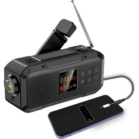 Radio D'Urgence à Manivelle Solaire 2000 Mah, Radio Météo à Manivelle Radio Lampe de Poche Chargeur de Téléphone Portable Radio de Survie Radio Am Fm Radio à Piles, Fournitures D'Urgence Équipement d (1/5)
