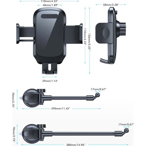 Support téléphone voiture flexible long col, fixation pare-brise tableau de bord, ventouse puissante, gris, pour auto camionnette (1/5)