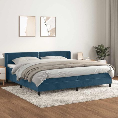 Lit à sommier tapissier et matelas - Cadre De Lit Moderne: King Size - Lit Double - Bleu foncé 200x200cm Velours Chic-336048 (1/5)