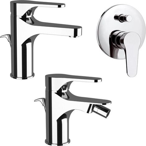 Set rubinetti lavabo, bidet e doccia con deviatore in ottone cromo di Rubinetterie Mariani Linea Surf (1/5)
