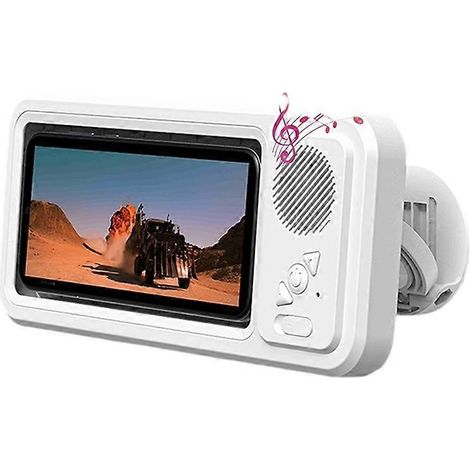 Support de téléphone de douche avec haut-parleur Bluetooth intégré, étanche IPX4, antibuée, écran tactile, fixation murale pour salle de bain blanche (1/5)
