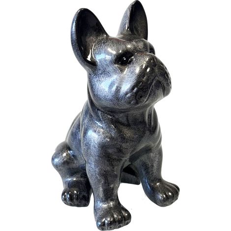 Statue en céramique Bouledogue Français assis gris (1/3)