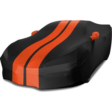 4.2-4.6 m Elastic Breathable Soft Anti-Scratch Full Protection Car Cover for Garage Indoor Auto Show, Black + Orange (1/5)