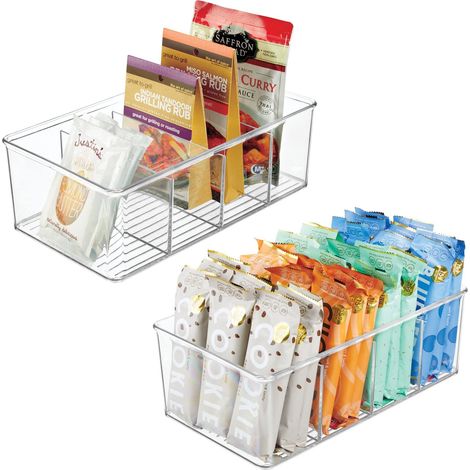 boite de rangement empilable (lot de 2) – panier rangement pratique en plastique avec 4 casiers – rangement de cuisine moderne pour soupes en sachets, épices, etc. – transparent (1/5)