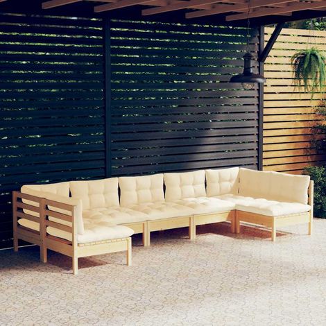 vidaXL Muebles de jardín 7 pzas y cojines madera maciza de pino crema (1/5)