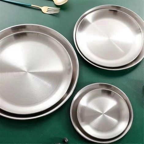 Plat à cracher les os en acier inoxydable de 26 cm, plateau peu profond argenté -- (1/5)