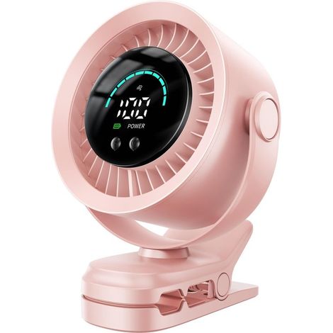 Tragbarer Clip-Ventilator，wiederaufladbarer USB-Ventilator mit 100 Geschwindigkeitsstufen，LED-Anzeige，kleiner Akku-Ventilator (Pink) (1/5)