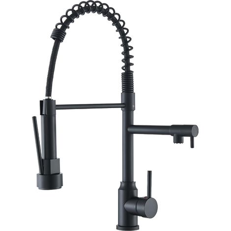 Robinet de cuisine en acier inoxydable noir avec deux modes de jet et rotation à 360 degrés (1/5)