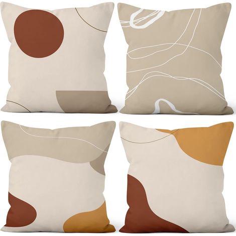Housse de Coussin Abstrait Art Housse Coussin Milieu du Siècle Terracotta Velours Taie d'oreiller avec Fermeture Éclair Cachée pour Canapé Lits Chaises Voiture Salon Maison, Lot de 4, 50x50cm (1/5)