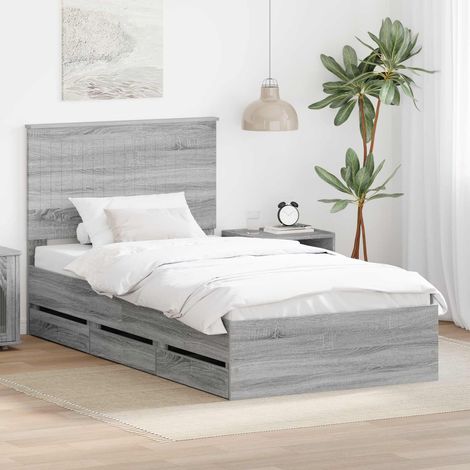 Bed Frame with Drawer Grey Sonoma 100 x 200 cm Engineer Wood vidaXL (1/5)