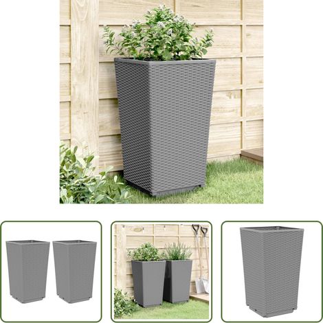 Garten - Pflanzkübel 2 Stk. Hellgrau 32,5x32,5x57 cm PP (1/5)