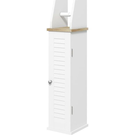 Meuble de salle de bain support papier toilette avec placard et étagère réglable 18 x 20 x 80 cm blanc (1/5)