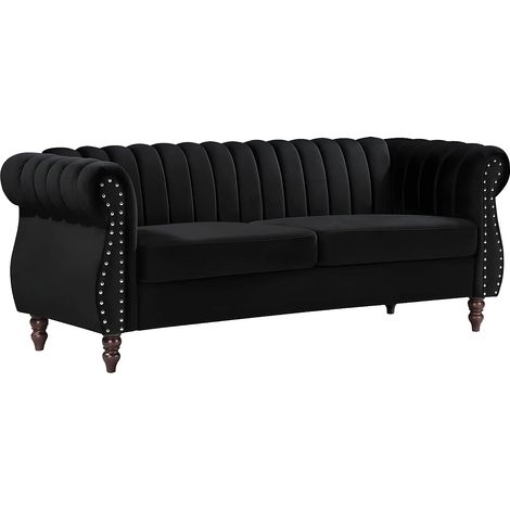 Divano chesterfield 3 posti in Velluto Nero - TRUMBO (1/5)