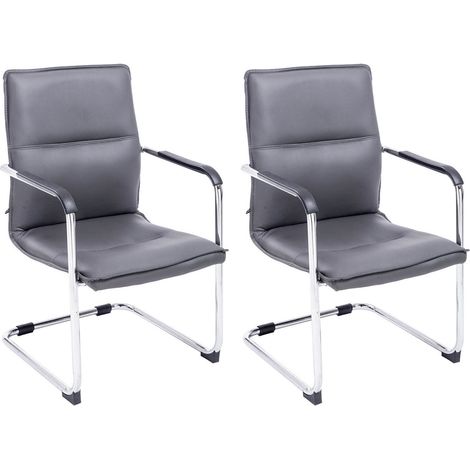 Set di 2 sedie da ufficio per visitatori con braccioli in PVC grigio e metallo cromato 100007555