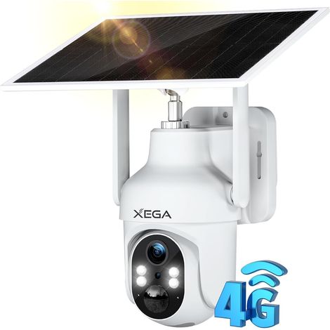 Camera Exterieur avec Carte Sim sans Fil, Vision Nocturne Colorée 3MP, HD PTZ IP Caméra avec Panneau Solaire et Batterie, Détection Mouvement PIR (1/5)