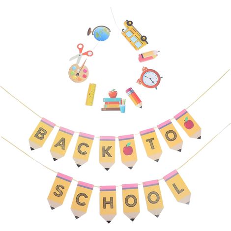 2 teiliges Back to School Banner mit Bleistift Wecker und
