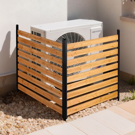 Panneau de Clôture Bois 2 PCS Cache Climatiseur Extérieur 121,9x124,4 cm Clôture Décorative en Bois Massif pour Cacher Poubelle Embellir Jardin, avec Piquets Métalliques, Connecteurs Angle Métal (1/5)