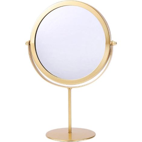 Miroir de bureau, miroir de maquillage, miroir sur pied, angle réglable librement, fond rond (doré) (1/4)