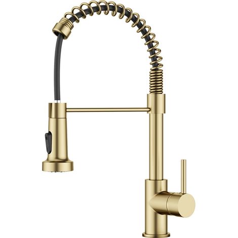 Mitigeur de cuisine extractible 360° en acier inoxydable or brossé – Douchette pivotante – Cartouche céramique pour contrôle précis