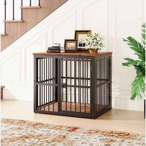 Mueble para jaula de perro de 68,4 x 53 x 61 cm, 3 puertas, apilable y modular, mesa auxiliar de hierro y madera, marrón y negro. (1/5)
