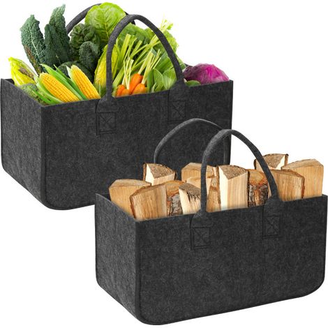 Jopassy Panier en feutre (lot de 2), sacs en feutre pour bois de cheminée, sac à bois pliable 50x25x25 cm gris foncé (1/5)