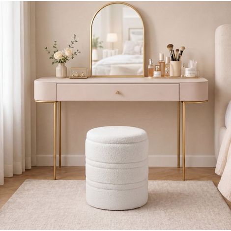 Pouf contenitore rotondo in sherpa con coperchio reversibile, bianco, 36,5 x 46,5 cm DESVIAE (1/5)