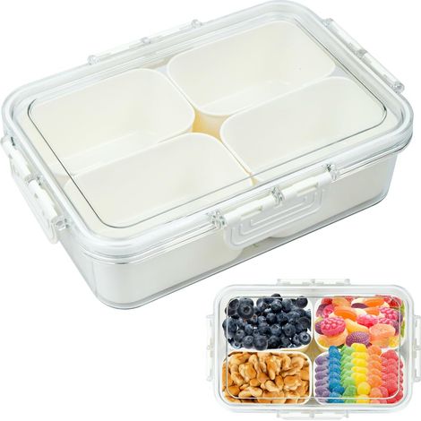 Boîte à collation avec compartiments, bol à collation avec couvercle, boîte à collation avec 4 compartiments pour fêtes, pique-niques, boîtes à collation pour bonbons, fruits secs et desserts (1/5)