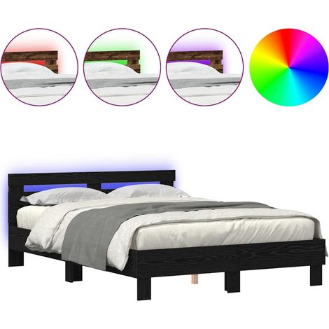 vidaXL Struttura del letto con strisce LED Rovere Nero 160 x 200 cm (1/5)