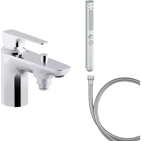 Mitigeur baignoire JACOB DELAFON Aleo+ + pommeau de douche Shift+ carré + flexible de douche métal (1/5)